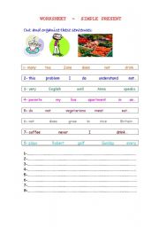 English worksheet: Simple Present - Organize the words