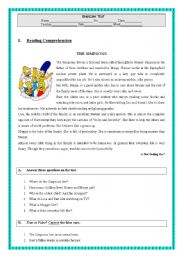 English Worksheet: THE SIMPSONS - Reading Comprehension Test 