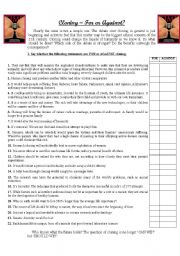 English Worksheet: CLONING - FOR OR AGAINST?