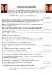 English Worksheet: CLONING - FOR OR AGAINST?