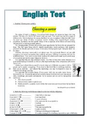 English Worksheet: Test - Choosing a career