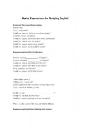 English Worksheet: Useful Classroom Expressions for Studying English