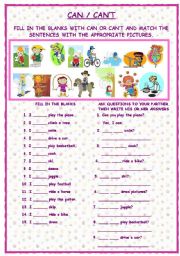 English Worksheet: can cant