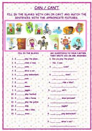 English Worksheet: can cant