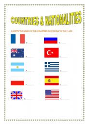 English Worksheet: countries and nationalities