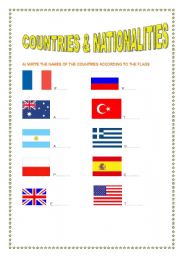 English worksheet: countries and nationalities