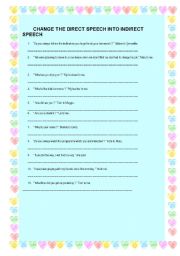 English Worksheet: repoted speech 
