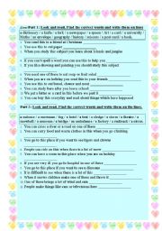 English worksheet: vocabulary revision 