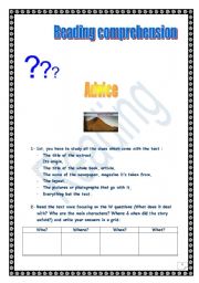 English Worksheet: Reading comprehension advice (for ss)