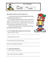 English Worksheet: TEST YOUR ENGLISH _ 