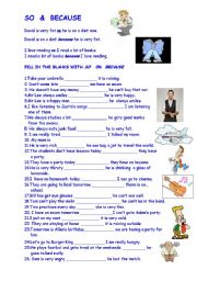 English Worksheet: SO &  BECAUSE 