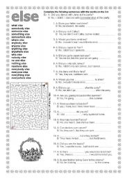 English Worksheet: ELSE -somebody else who else etc. (B&W) -and a maze