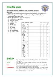 Health quiz (1 page) with analysis