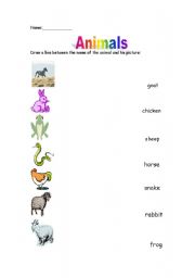 English worksheet: animals match