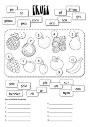 English Worksheet: fruit - split words