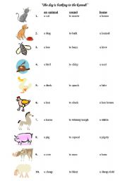 English Worksheet: animals sounds and homes + activities(very useful)