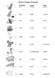 English Worksheet: animal sounds and homes black&white