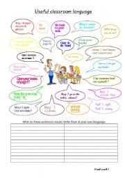 English Worksheet: Classroom language