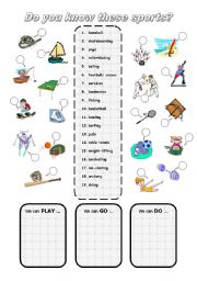 English Worksheet: SPORTS - PLAY, DO or GO