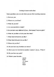 English worksheet: Getting to know each other