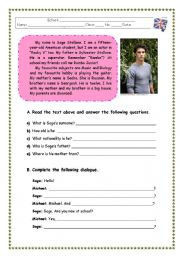 English Worksheet: SAGE STALLONE- Reading Comprehension Test