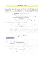 English Worksheet: RELATIVE CLAUSES THEORY