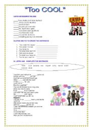 English Worksheet: too cool- camp rock song