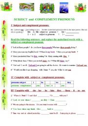 English Worksheet: Subject and complement pronouns + infinitive propositions 
