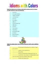 English Worksheet: Idioms with Colors