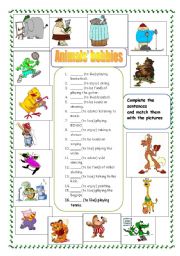 English Worksheet: Animals hobbies