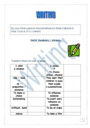 English worksheet: Guided writing (parents influence on children)