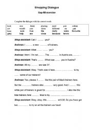 English worksheet: shopping dialogue