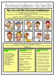 English Worksheet: The Present Continuous Tense : The Cave Kids