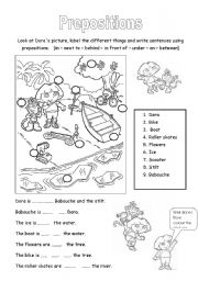 English Worksheet: prepositions: label the picture