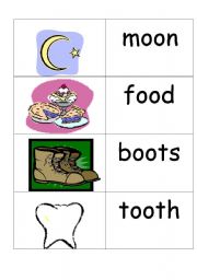English Worksheet: words / picture cards containing oo as in moon part 1
