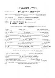 English Worksheet: If clauses, type 1