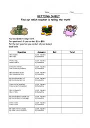 English Worksheet: Betting game