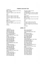 English Worksheet: body parts songs