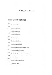 English worksheet: Talking Cards Game