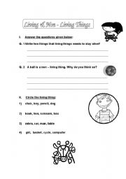 English Worksheet: Science-Living And Non Living Things