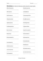 English Worksheet: Phonemes - Dinosaur Words