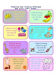 English Worksheet: Name as Many Things as you Can in a Minute Vocabulary Game (Part 1 of 4)