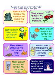 English Worksheet: Name as Many Things as you Can in a Minute Vocabulary Game (Part 2 of 4)