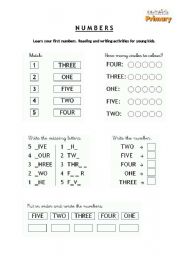 English Worksheet: Counting up to 5