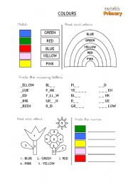 English Worksheet: Colours - First reading and writing (2)