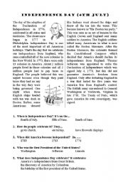 English Worksheet: Independence Day worksheet