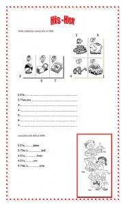 English Worksheet: Possessive his - her