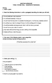 English worksheet: Writing Task. Indefinite pronouns. Future will