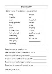English Worksheet: Personality Lasson