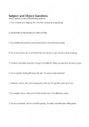 English Worksheet: Subject and Object Questions Worksheet